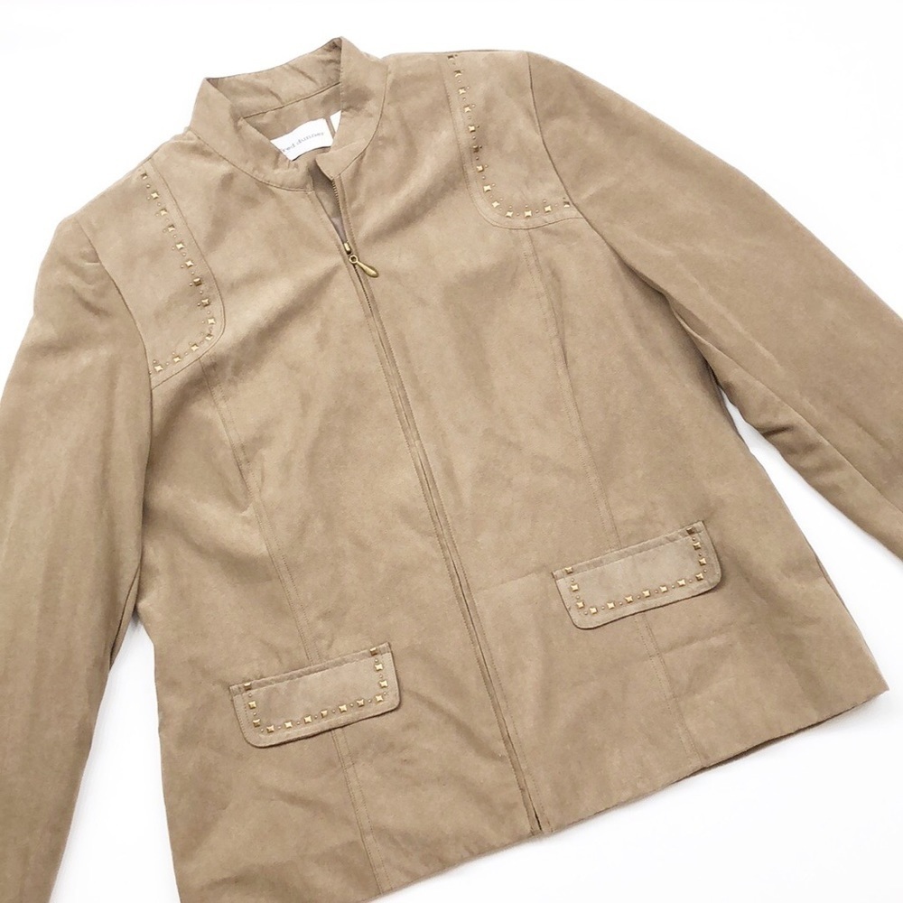 Alfred Dunner tan studded zip up jacket